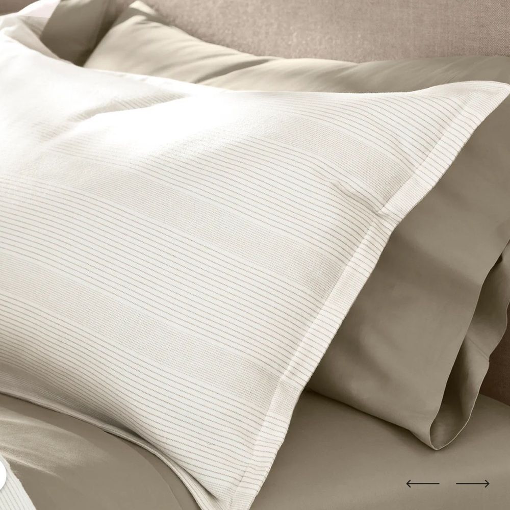 BOLL & BRANCH | cream / oak fine line striped FLANNEL standard pillow covers - Picture 13 of 14